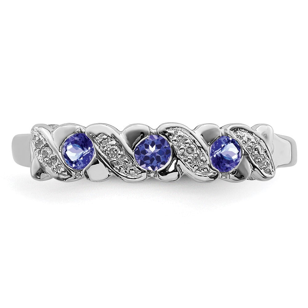 Sterling Silver Rhodium Tanzanite & Diamond Ring Size 7