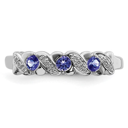 Sterling Silver Rhodium Tanzanite & Diamond Ring Size 7