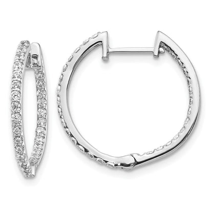 14k White Gold Diamond In/Out Hinged Hoop Earrings
