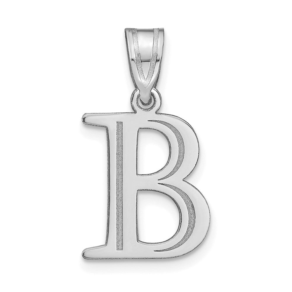 14K White Polished Etched Letter B Initial Pendant