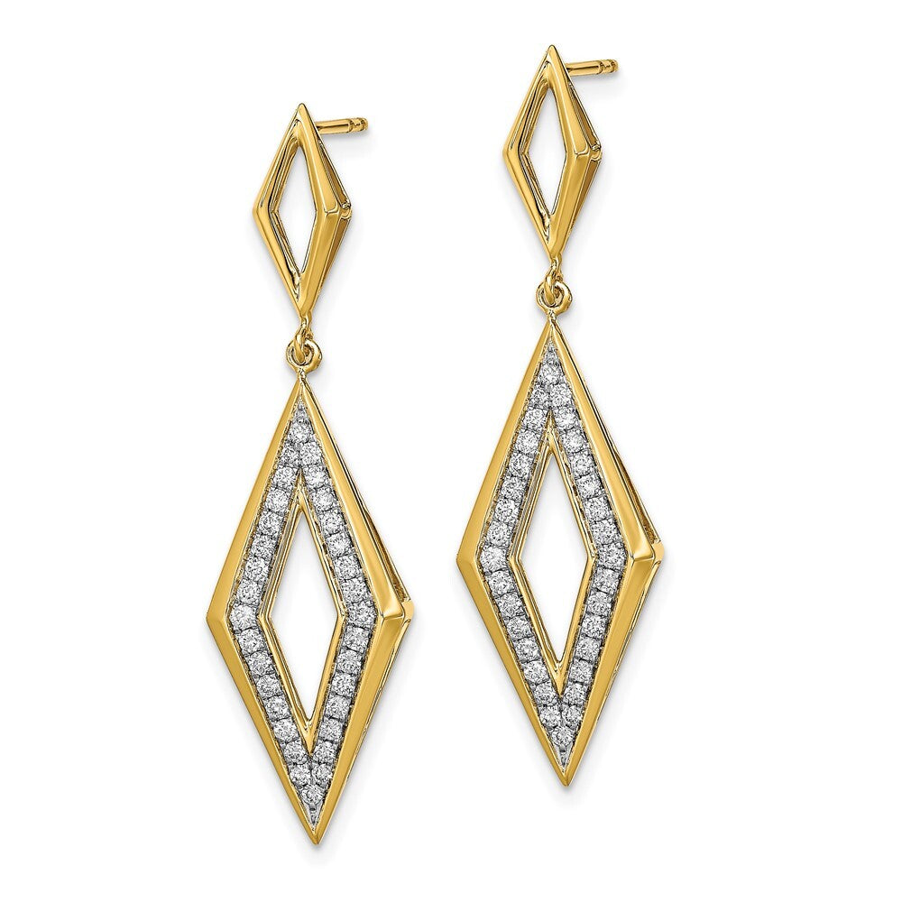 14k Yellow Gold Polished Diamond Dangle Earrings