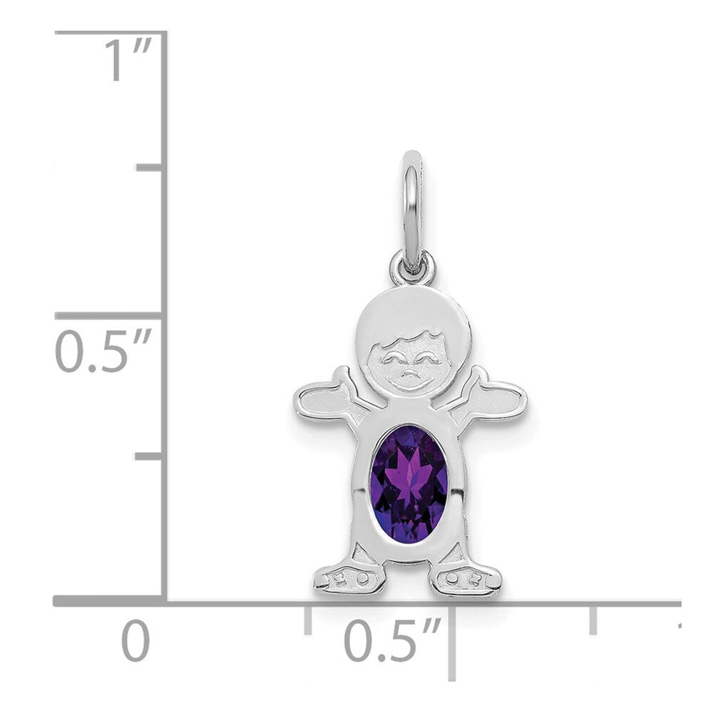 14k White Gold Boy 6x4 Oval Genuine Amethyst-February Pendant for Women