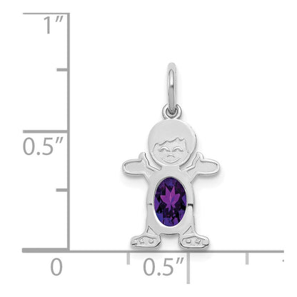 14k White Gold Boy 6x4 Oval Genuine Amethyst-February Pendant for Women