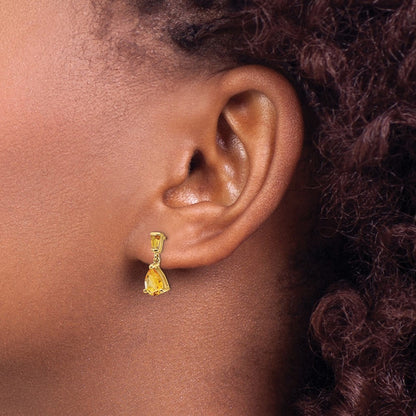 14k Yellow Gold  Citrine Dangle Post Earrings