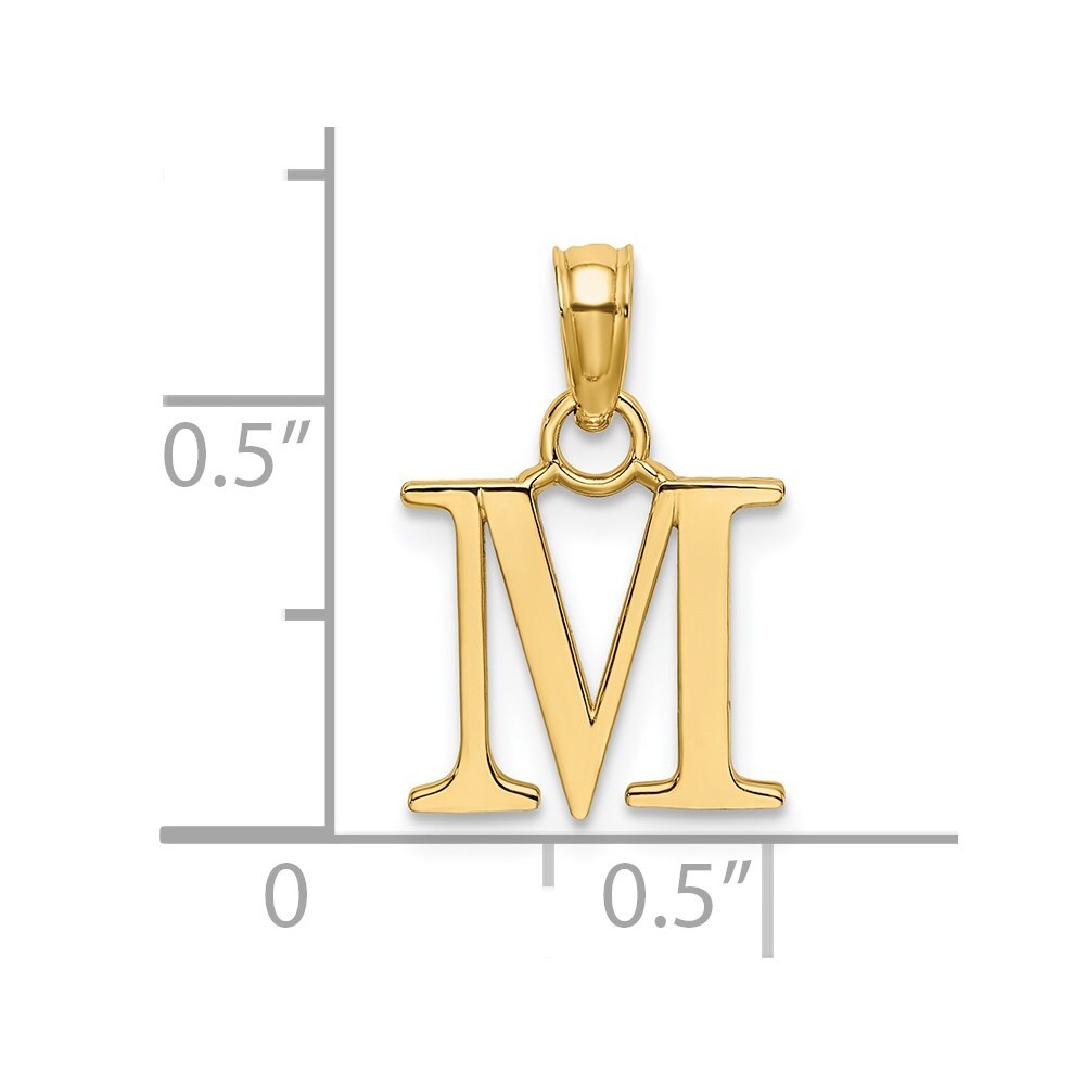 14k Yellow Gold Polished Block Letter M Initial Pendant for Women