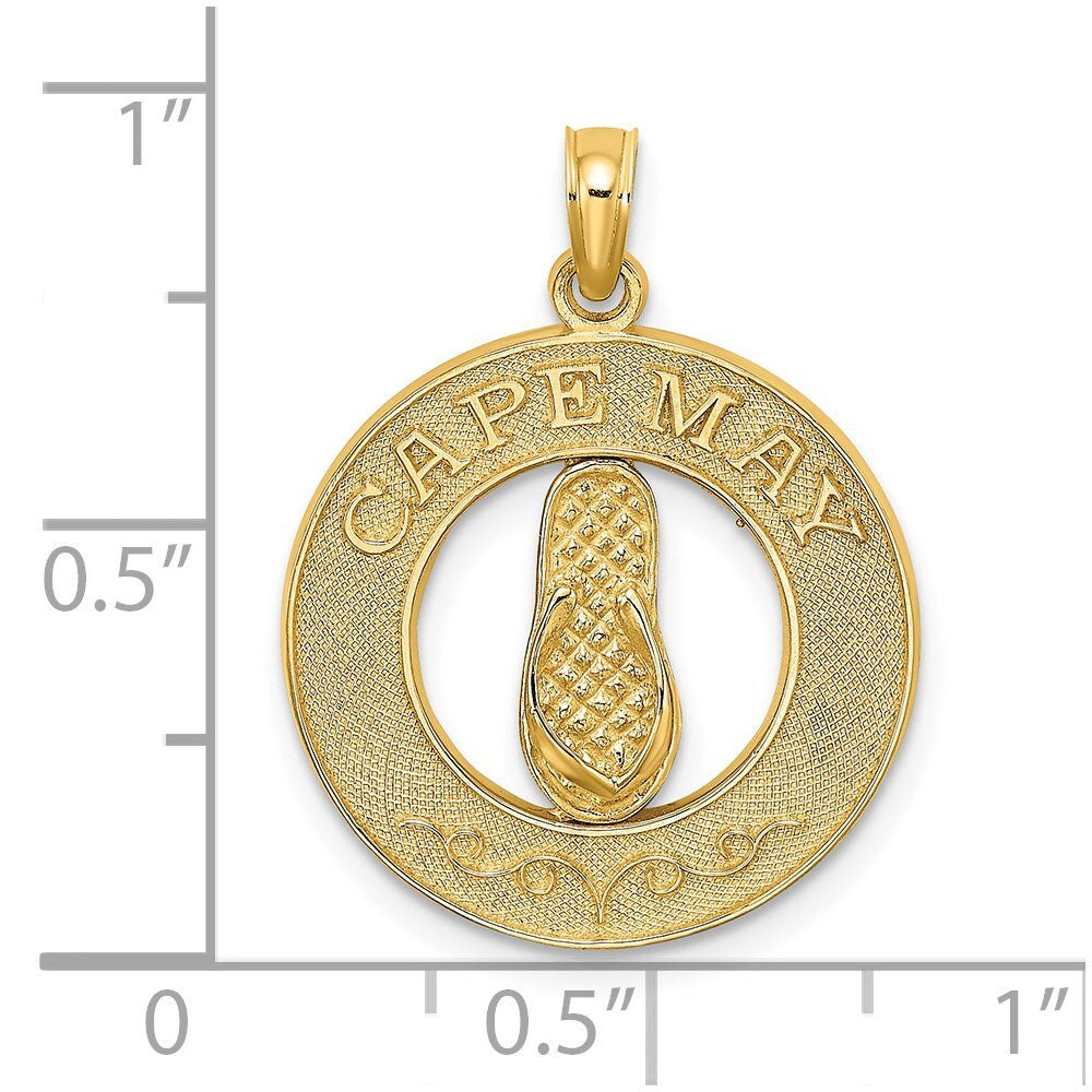 14k Yellow Gold CAPE MAY  Flip-Flop Charm Pendant for Women