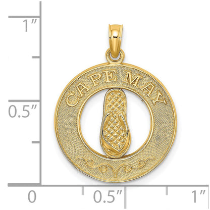 14k Yellow Gold CAPE MAY  Flip-Flop Charm Pendant for Women