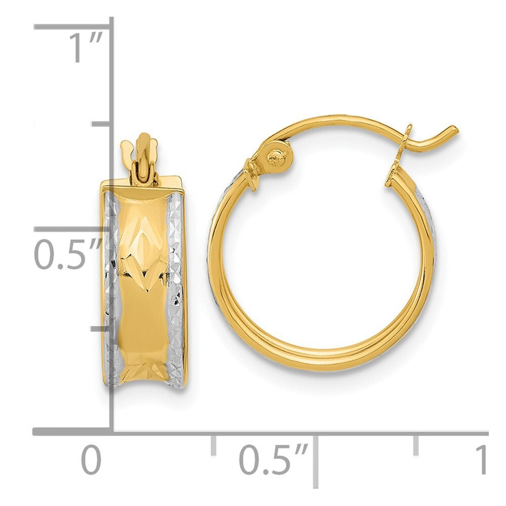 14k Yellow Gold White Rhodium Polished Diamond-cut Hoops Gift for Women