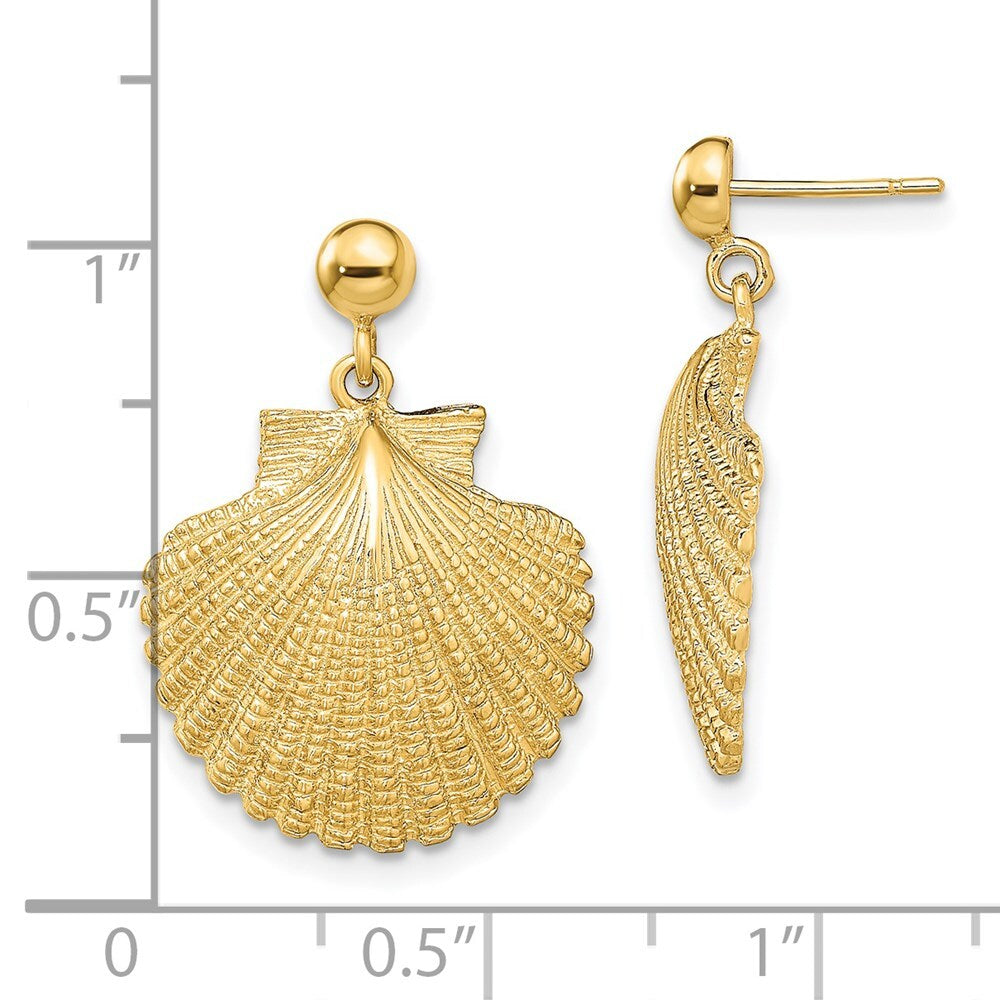 14k Yellow Gold Scallop Dangle Earrings
