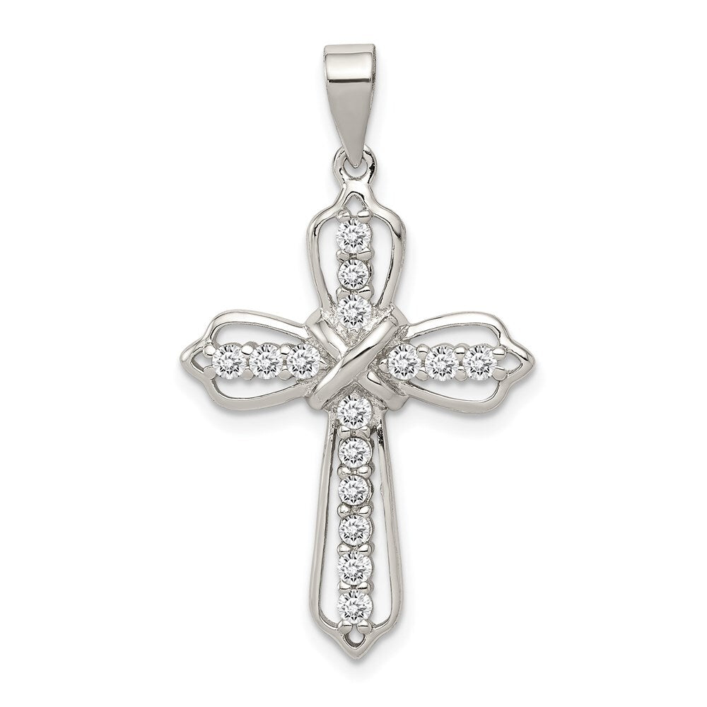 Sterling Silver Rhodium-plated Cubic Zirconia Cross Pendant