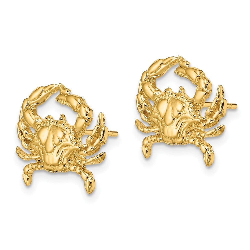 14k Yellow Gold 2-D Blue Crab Earrings
