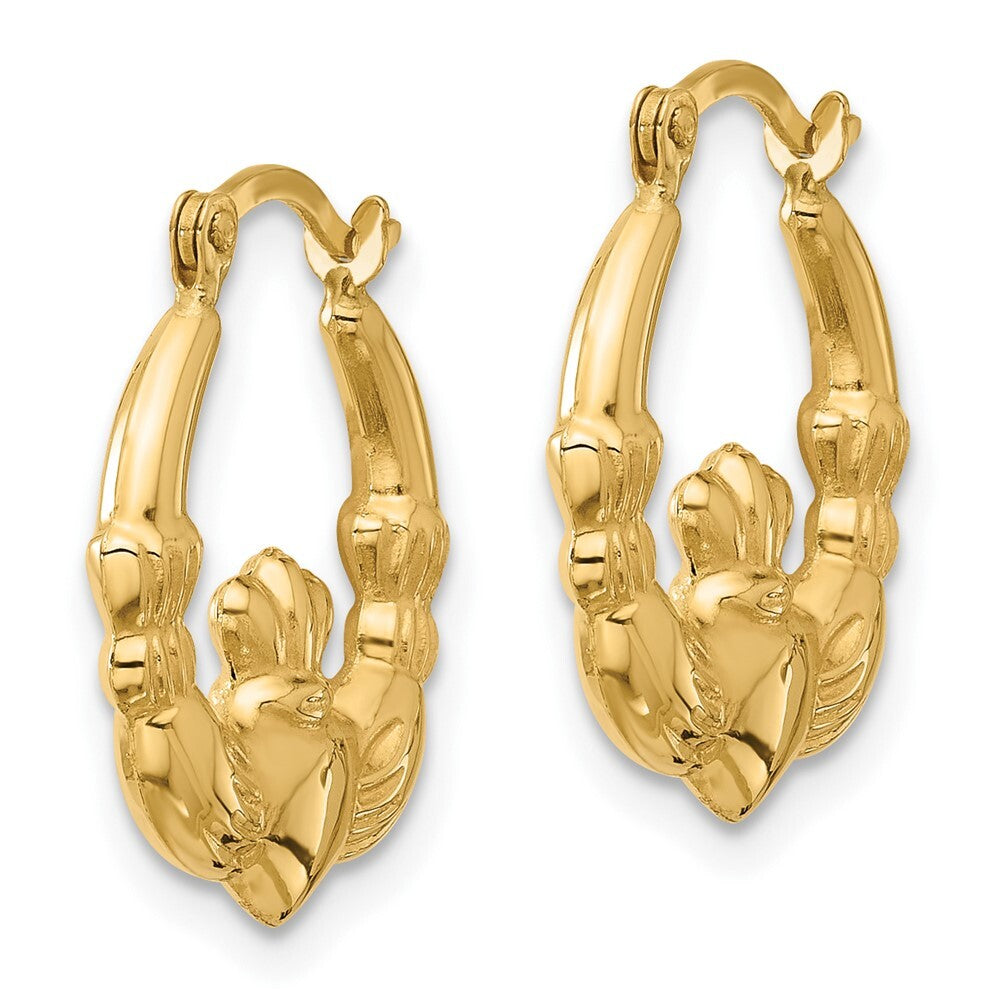 14k Yellow Gold Claddagh Hoop Earrings Gift for Women
