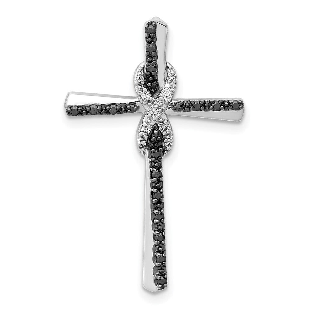 14k White Gold Black and White Diamond Infinity Cross Chain Slide Pendant