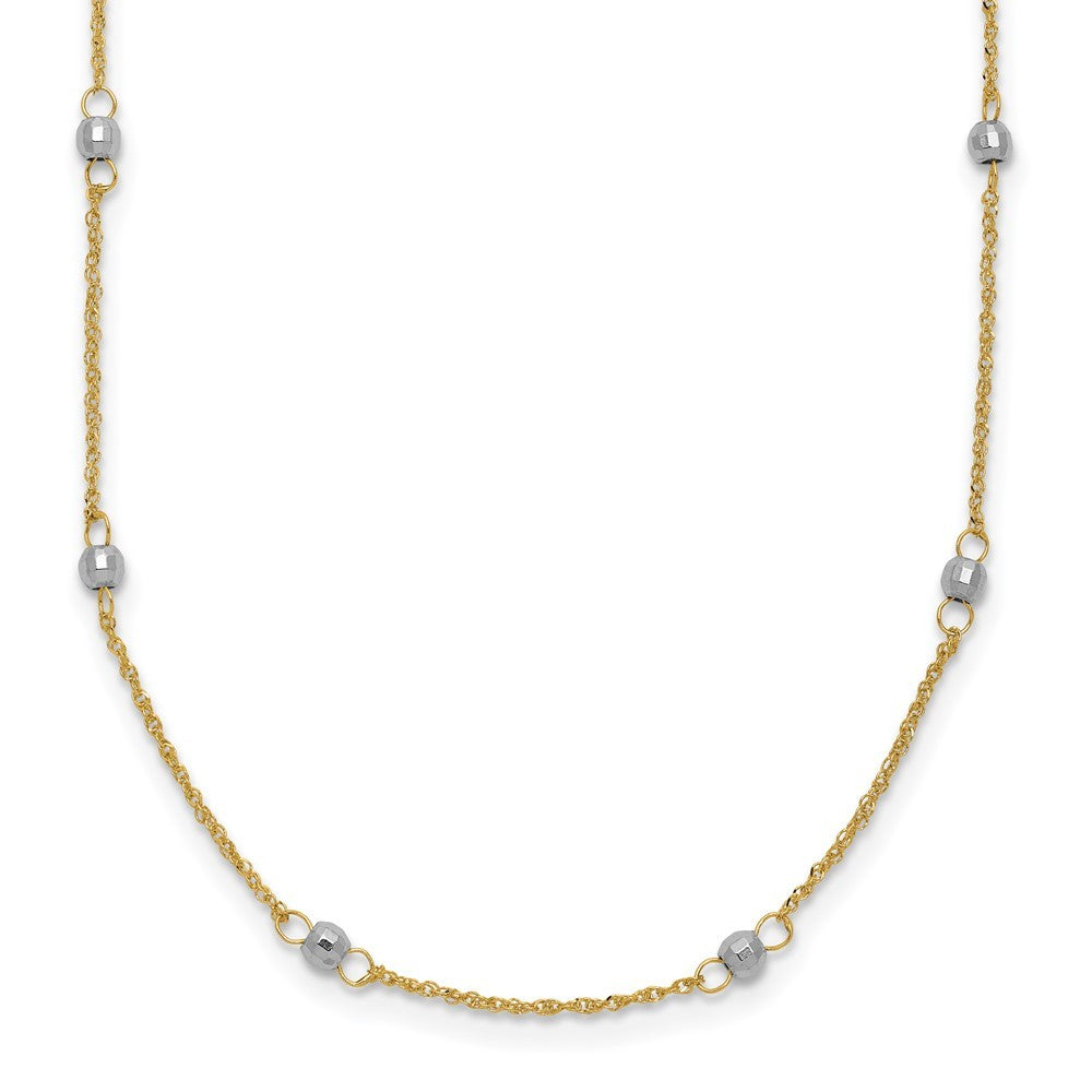 14K Two-tone Gold Ropa Mirror Bead W/2in Ext Necklace