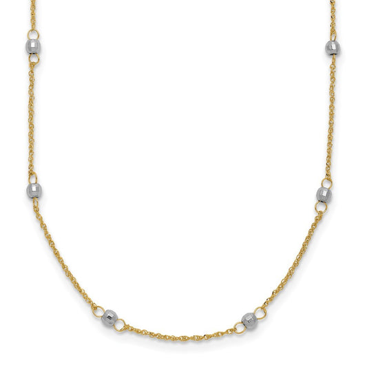 14K Two-tone Gold Ropa Mirror Bead W/2in Ext Necklace