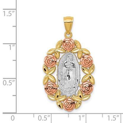 14k Two-tone Gold White Rhodium Lady Of Guadalupe Pendant for Women