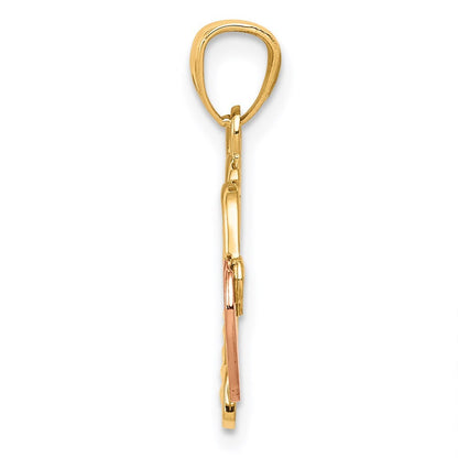 14k Two-tone Gold Heart Lock and Key Pendant for Women