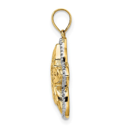 14k Yellow Gold with White Rhodium Starfish Pendant for Women