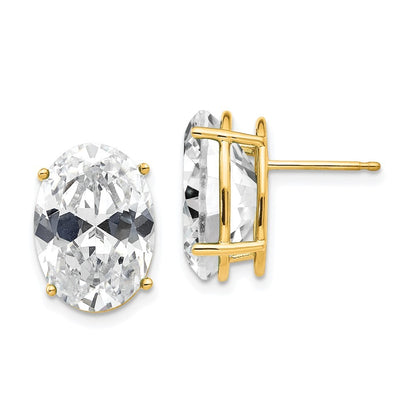 14k Yellow Gold 14x10mm Oval Cubic Zirconia Stud Earrings