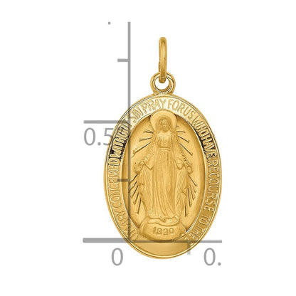 14k Yellow Gold Solid Polished/Satin Oval Miraculous Medal Pendant for Women