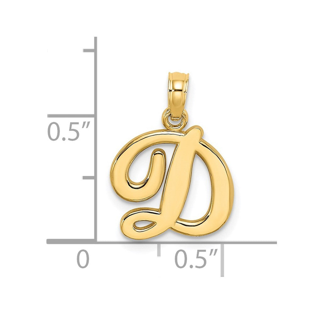 14k Yellow Gold Script Letter D Initial Pendant