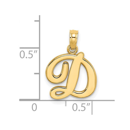 14k Yellow Gold Script Letter D Initial Pendant