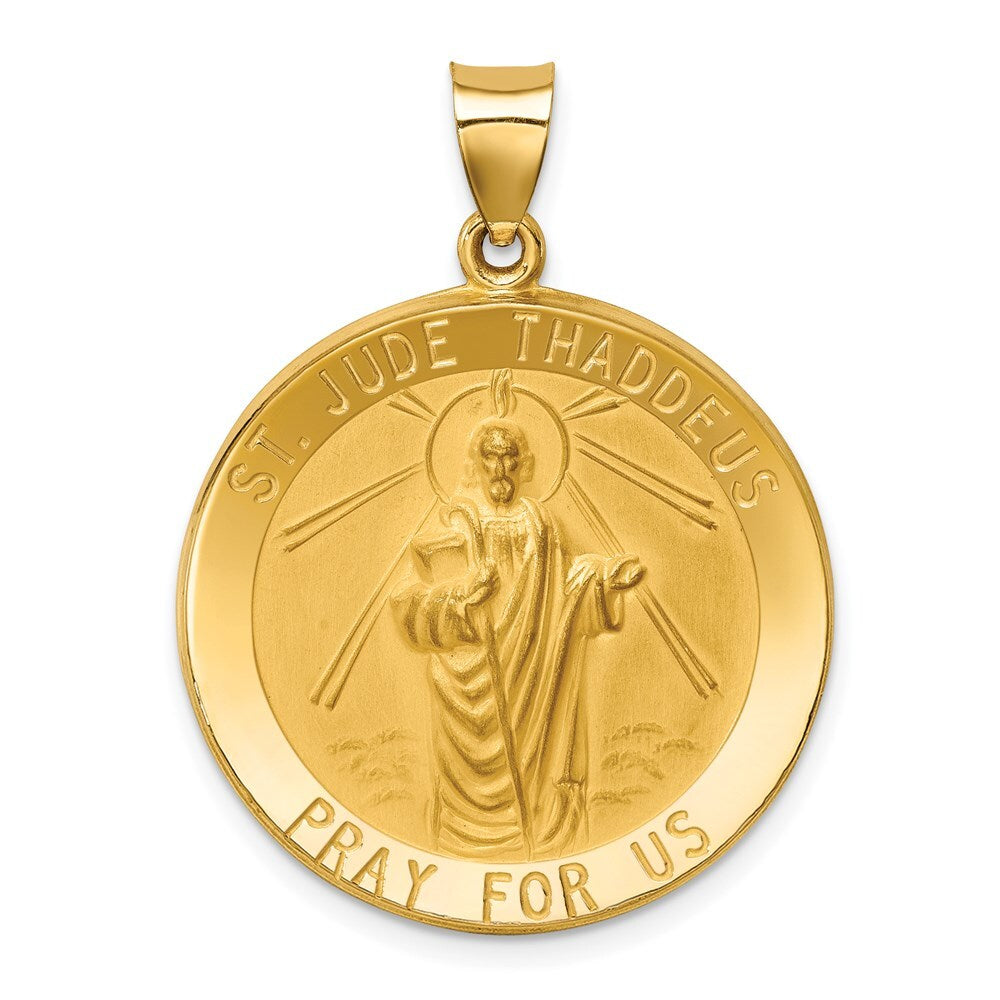 14k Yellow Gold Polished and Satin St Jude Thaddeus Medal Hollow Pendant