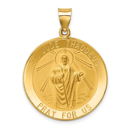 14k Yellow Gold Polished and Satin St Jude Thaddeus Medal Hollow Pendant