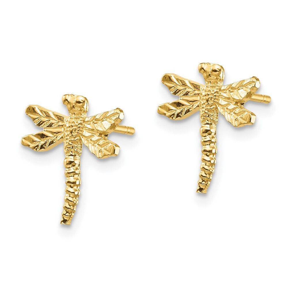 14k Yellow Gold Dragonfly Stud Earrings Gift for Women