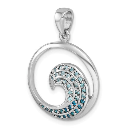 Sterling Silver Rhodium-Plated Polished Cubic Zirconia Wave Pendant