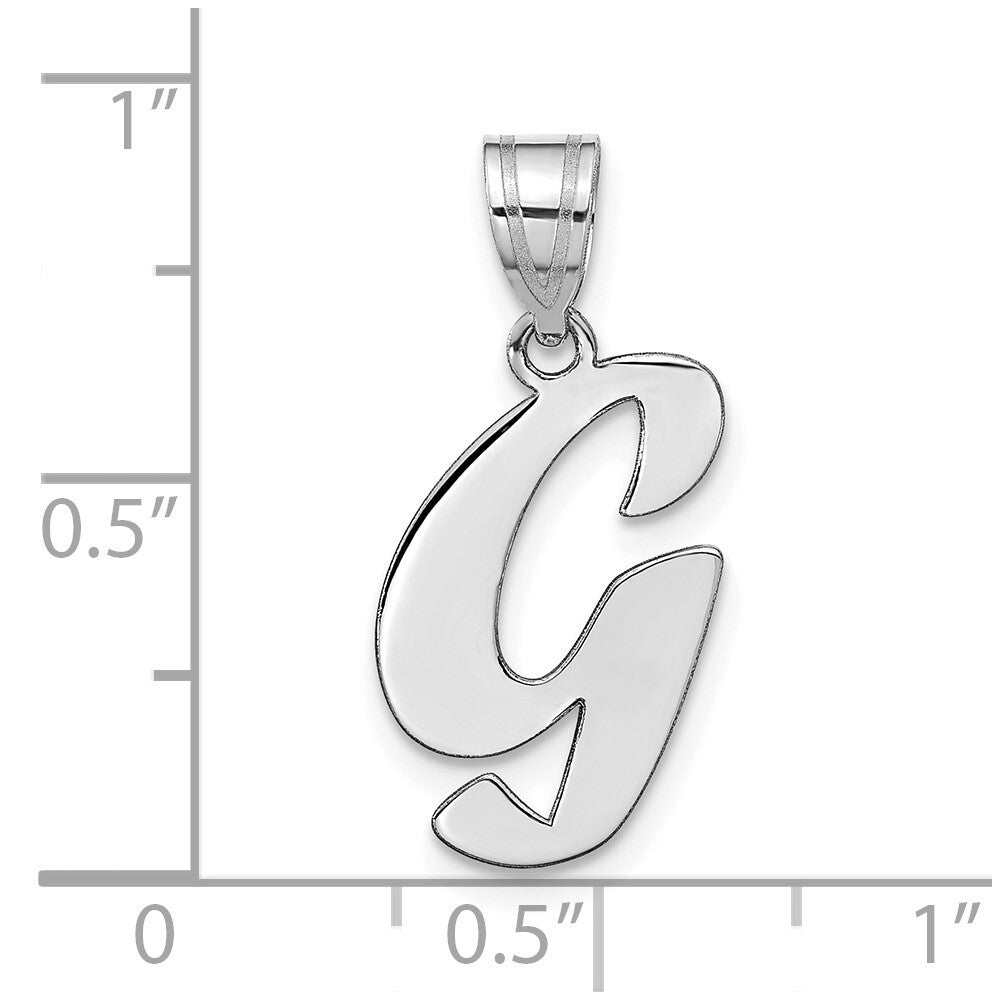 14k White Gold Polished Script Letter G Initial Pendant for Women