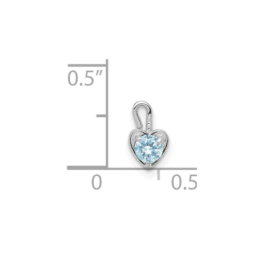 14k White Gold March Synthetic Birthstone Heart Charm Pendant for Women