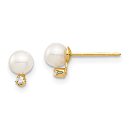 14k Yellow Gold 4-5mm Freshwater Cultured Pearls & Cubic Zirconia Stud Earrings