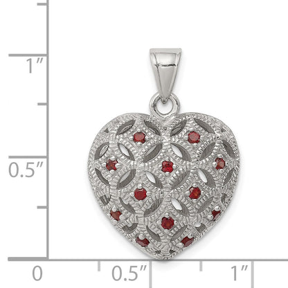 Sterling Silver Rhodium-plated w Garnet Heart Pendant