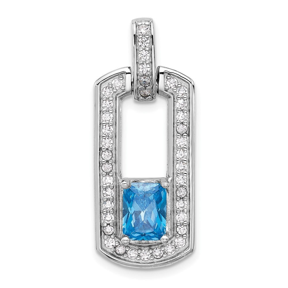 Sterling Silver Rhodium-plated Polished Blue Topaz and Cubic Zirconia Pendant