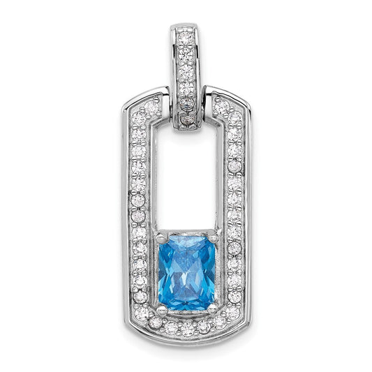 Sterling Silver Rhodium-plated Polished Blue Topaz and Cubic Zirconia Pendant