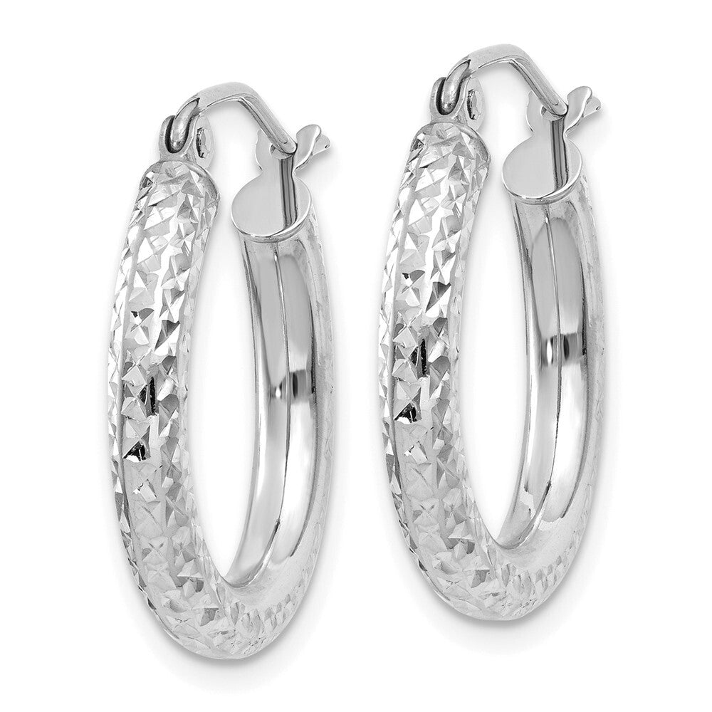 14k White Gold Diamond-cut 3mm Round Hoop Earrings Gift for Women