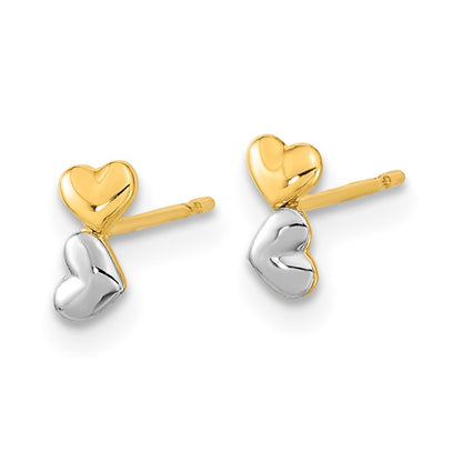 14k Two-tone Gold Childrens Double Heart Earrings