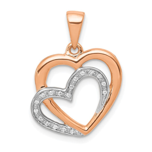 14k Rose Gold  Rhodium Diamond Entwined Hearts Pendant for Women