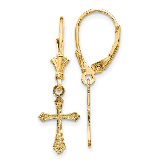 14k Yellow Gold Cross Drop Dangle Earrings