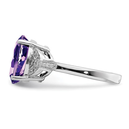 Sterling Silver Rhodium-plated Amethyst & Diamond Ring Size 8