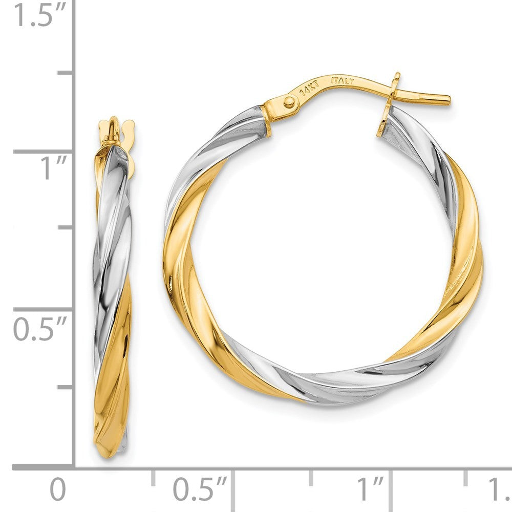 14k Yellow Gold & Rhodium Twisted Hoop Earrings