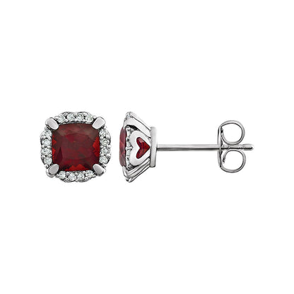 14k White Gold Mozambique Garnet and 1/10 CTW Diamond Stud Earrings