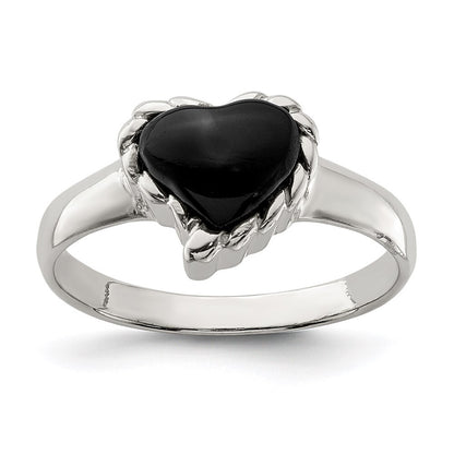 Sterling Silver Onyx Heart Ring Size 7