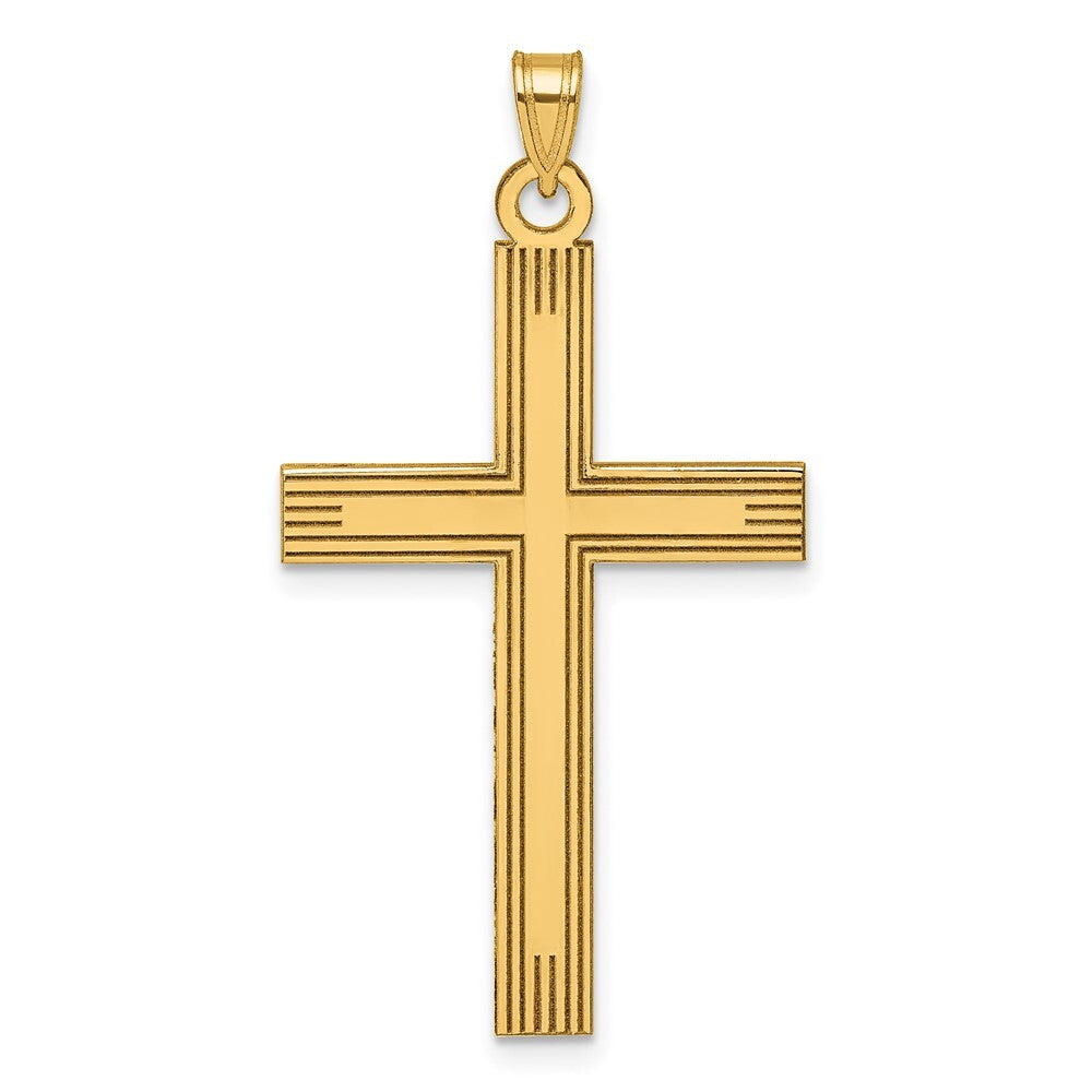 14k Yellow Gold Laser Etched Cross Charm