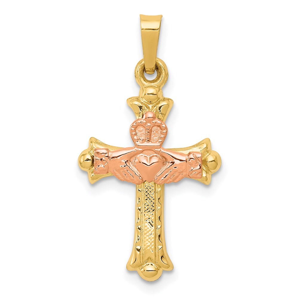 14k Two-tone Gold Claddagh Cross Pendant for Women