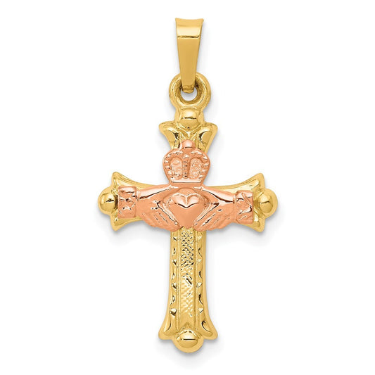 14k Two-tone Gold Claddagh Cross Pendant for Women