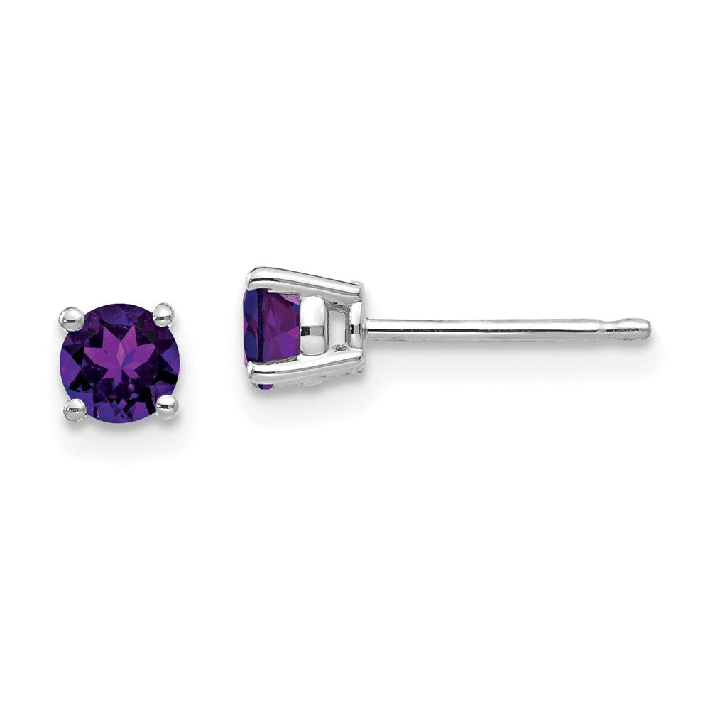 14k White Gold 4mm Amethyst Stud Earrings Gift for Women