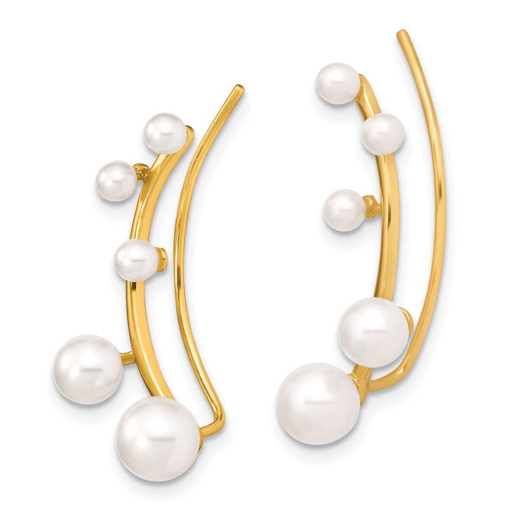 Sterling Silver Gold-tone 3-6mm Freshwater Cultured Pearl Ear Climber Earrings