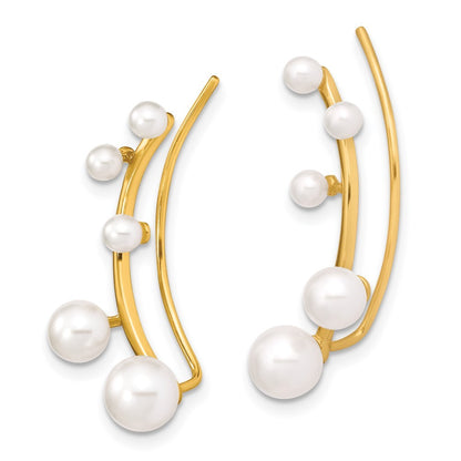 Sterling Silver Gold-tone 3-6mm Freshwater Cultured Pearl Ear Climber Earrings
